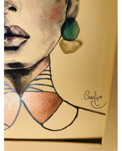 Ilustración pintada a mano con acuarelas y cristal marino