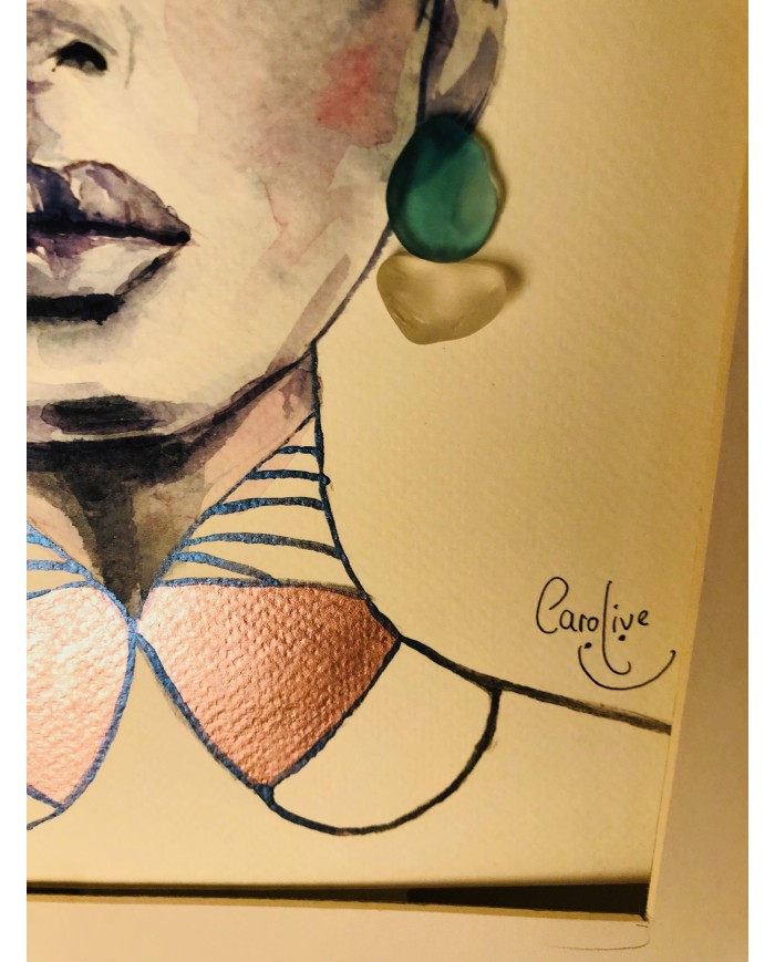 Ilustración pintada a mano con acuarelas y cristal marino