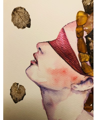 Ilustración pintada a mano con acuarelas y hoja natural