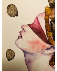 Ilustración pintada a mano con acuarelas y hoja natural