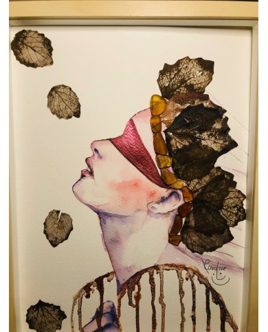 Ilustración pintada a mano con acuarelas y hoja natural