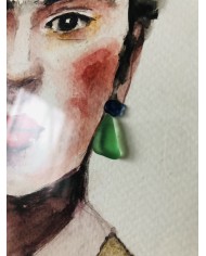 Ilustración pintada con acuarela, hojas y cristal marino