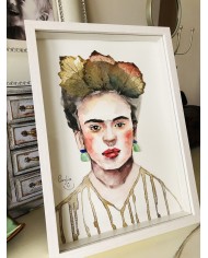 Ilustración pintada con acuarela, hojas y cristal marino