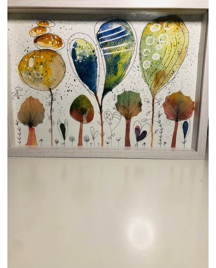 Ilustración pintada a mano con hoja natural