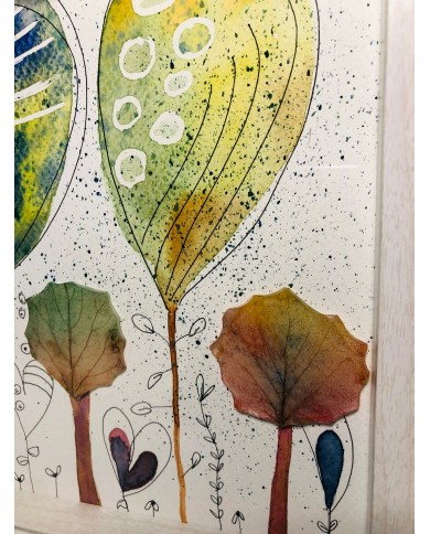 Ilustración pintada a mano con hoja natural