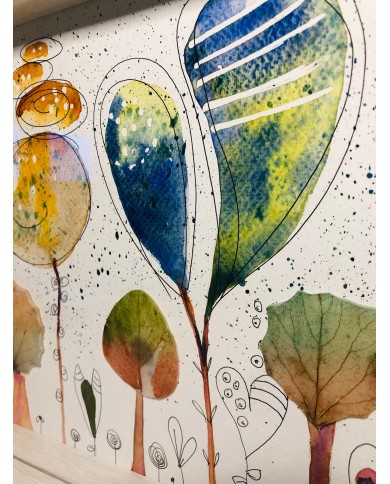 Ilustración pintada a mano con hoja natural