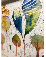 Ilustración pintada a mano con hoja natural