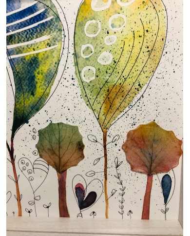 Ilustración pintada a mano con hoja natural