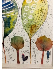 Ilustración pintada a mano con hoja natural