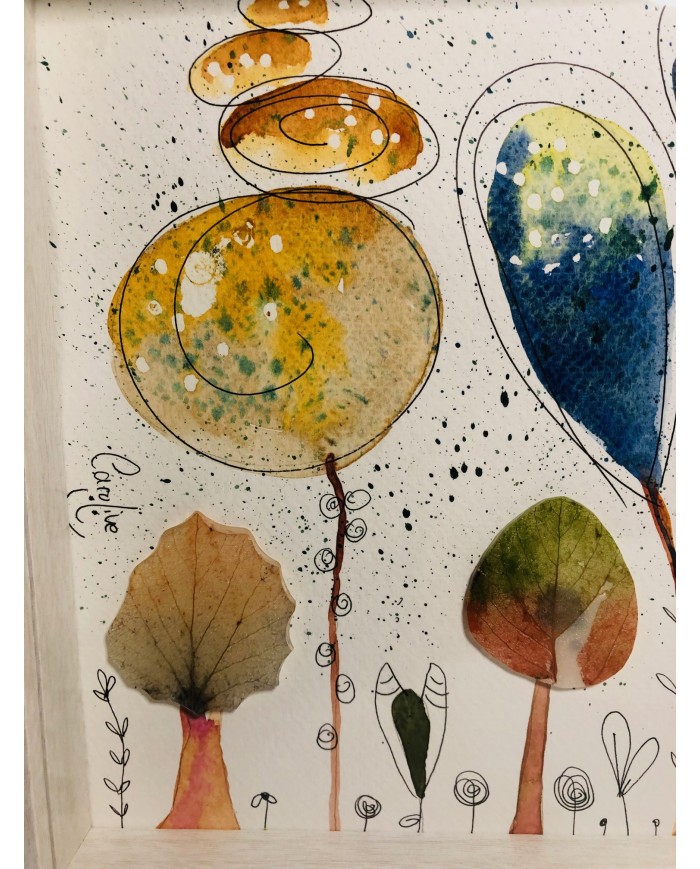 Ilustración pintada a mano con hoja natural