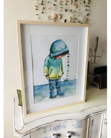 Ilustración pintada con acuarela y cristal marino