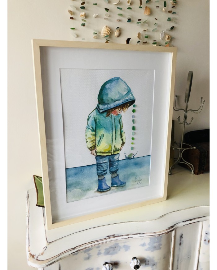 Ilustración pintada con acuarela y cristal marino