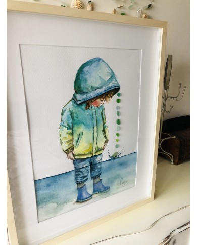 Ilustración pintada con acuarela y cristal marino