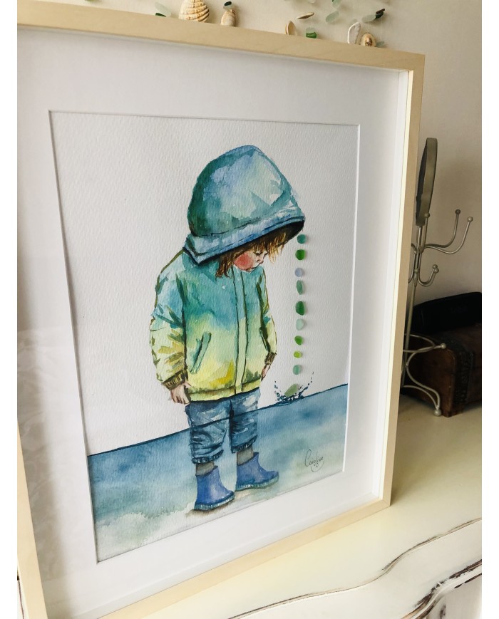 Ilustración pintada con acuarela y cristal marino