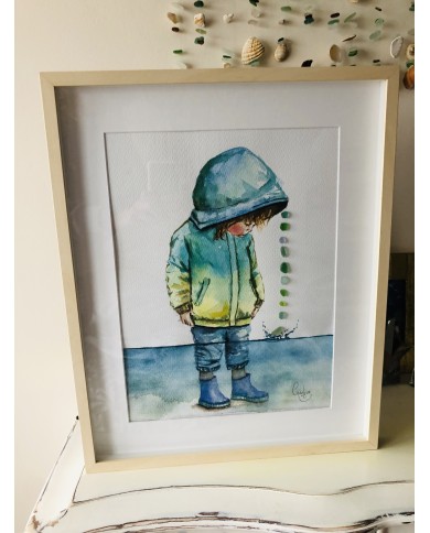 Ilustración pintada con acuarela y cristal marino