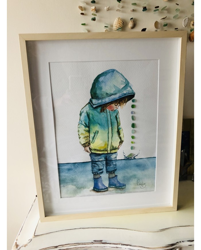 Ilustración pintada con acuarela y cristal marino