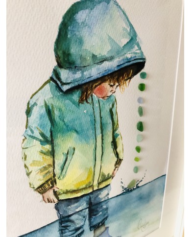 Ilustración pintada con acuarela y cristal marino