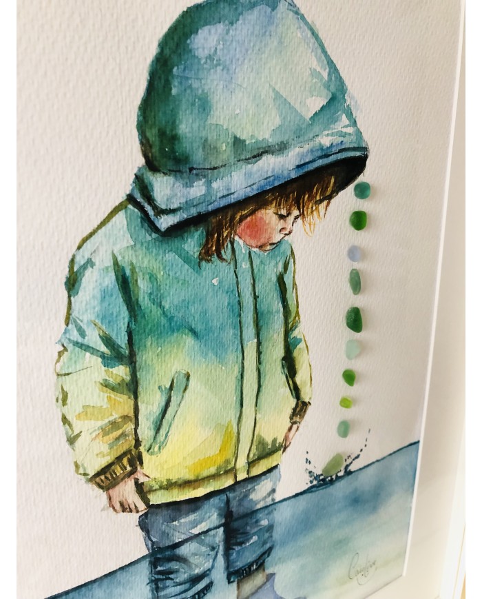 Ilustración pintada con acuarela y cristal marino