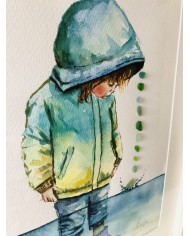 Ilustración pintada con acuarela y cristal marino