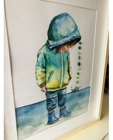 Ilustración pintada con acuarela y cristal marino