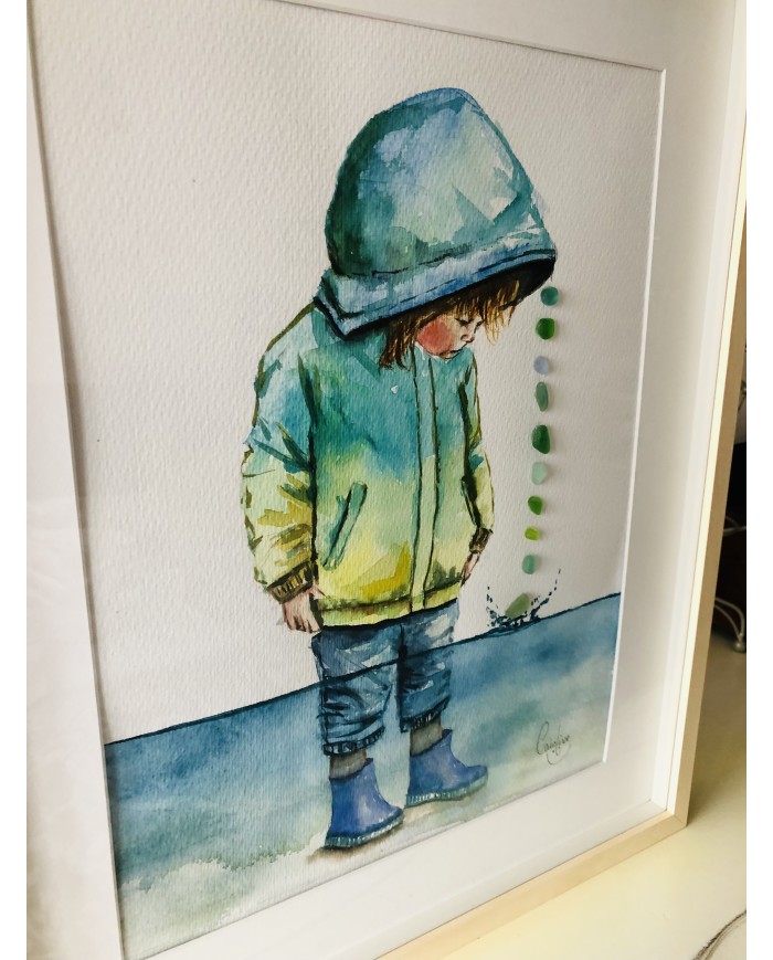 Ilustración pintada con acuarela y cristal marino