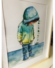 Ilustración pintada con acuarela y cristal marino