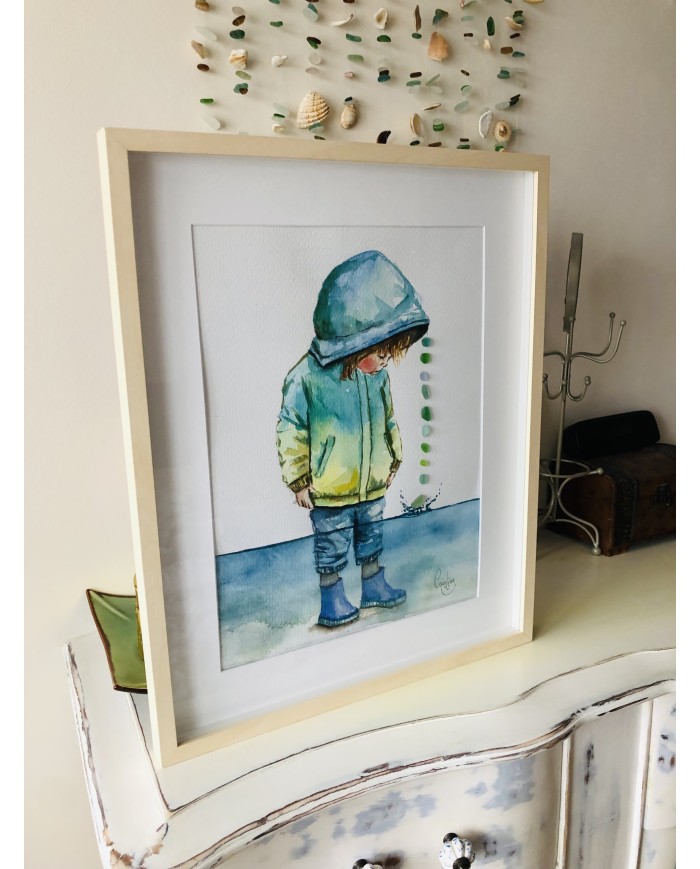 Ilustración pintada con acuarela y cristal marino