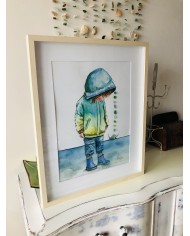 Ilustración pintada con acuarela y cristal marino