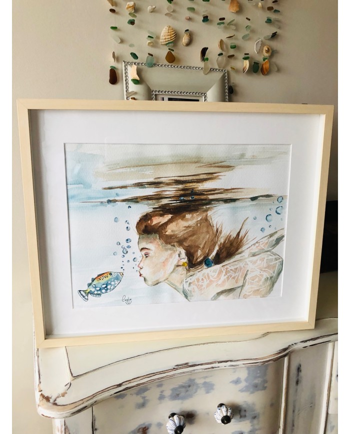 Ilustración pintada con acuarela y cristal marino