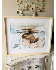 Ilustración pintada a mano con acuarelas y hoja natural