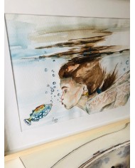 Ilustración pintada con acuarela y cristal marino