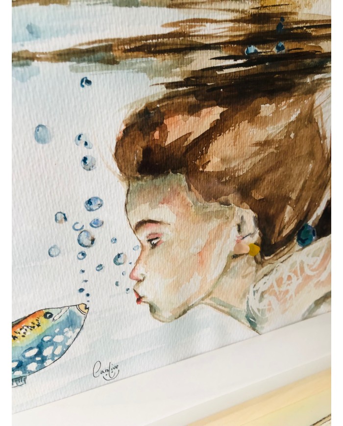 Ilustración pintada con acuarela y cristal marino