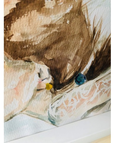 Ilustración pintada con acuarela y cristal marino