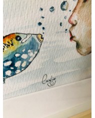 Ilustración pintada con acuarela y cristal marino