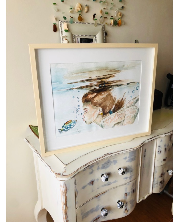 Ilustración pintada con acuarela y cristal marino