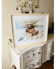 Ilustración pintada con acuarela y cristal marino