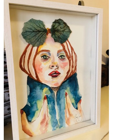 Ilustración pintada a mano con acuarelas y hoja natural