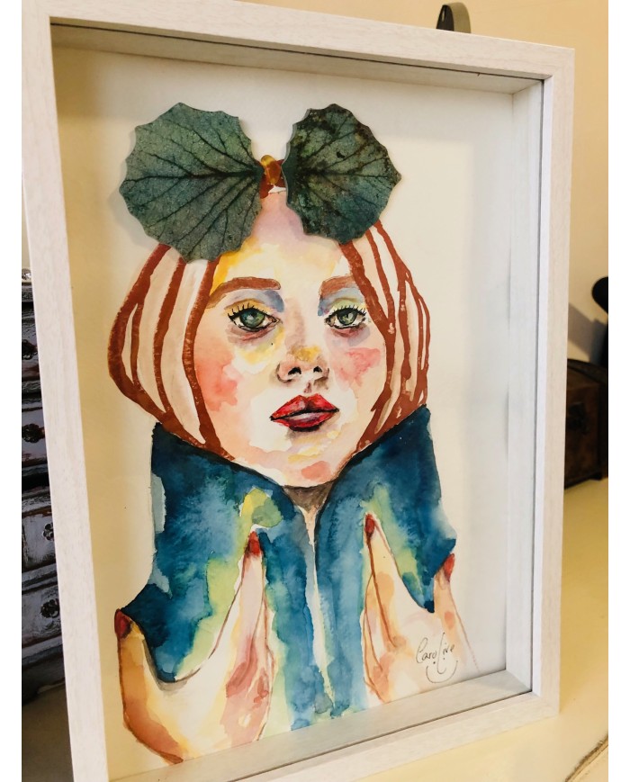 Ilustración pintada a mano con acuarelas y hoja natural