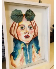 Ilustración pintada a mano con acuarelas y hoja natural