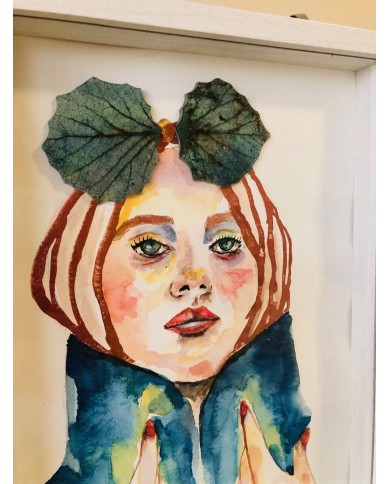Ilustración pintada a mano con acuarelas y hoja natural
