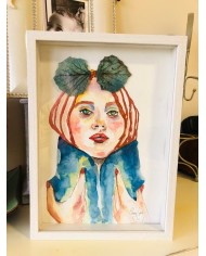 Ilustración pintada a mano con acuarelas y hoja natural