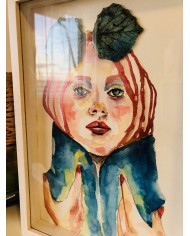 Ilustración pintada a mano con acuarelas y hoja natural