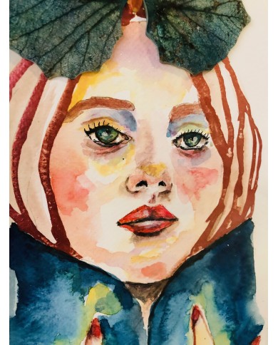 Ilustración pintada a mano con acuarelas y hoja natural