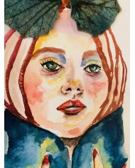 Ilustración pintada a mano con acuarelas y hoja natural