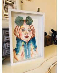 Ilustración pintada a mano con acuarelas y hoja natural