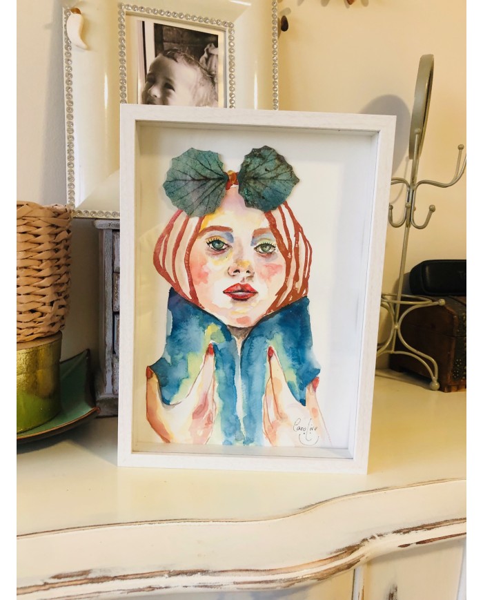 Ilustración pintada a mano con acuarelas y hoja natural