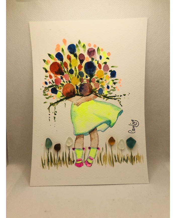 Ilustración pintada a mano con acuarelas y cristal marino