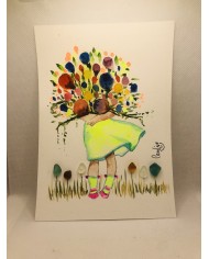 Ilustración pintada a mano con acuarelas y hoja natural