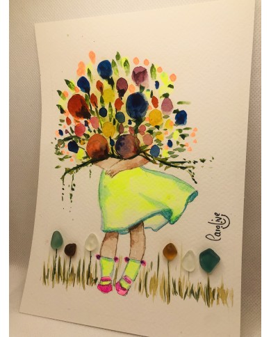 Ilustración pintada a mano con acuarelas y cristal marino