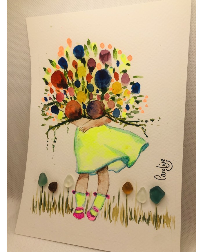 Ilustración pintada a mano con acuarelas y cristal marino